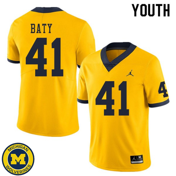 Youth Michigan Wolverines #41 John Baty Yellow Official Game Jersey